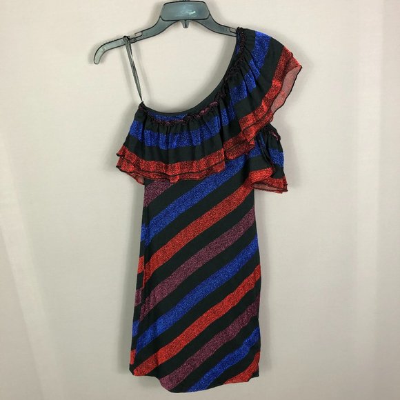 Diesel Womens One Shoulder Striped Sparkle Shimmer Ruffle Party Dress Si… - Picture 3 of 13